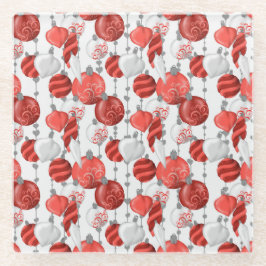 赤と白のぶら下がったクリスマスオーナメント ガラスコースター