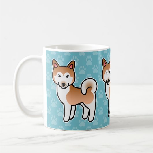 赤と白のアラスカン・マラミュートの犬のイラスト コーヒーマグカップ (左)