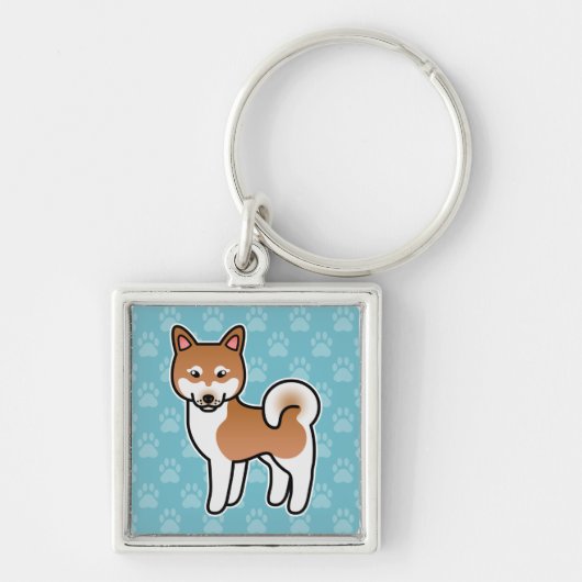 赤と白のアルaskan Klee Kai 犬のイラスト キーホルダー (正面)