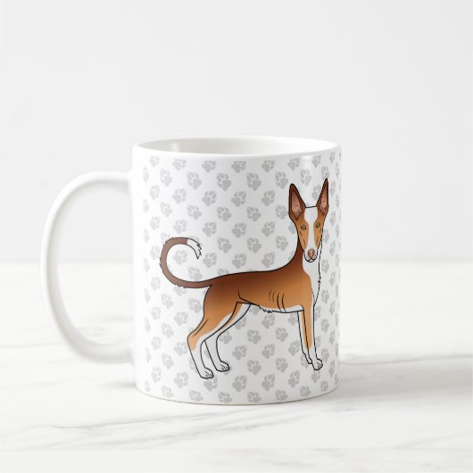 赤と白のイビサンハウンド スムースコート 犬と肉球 コーヒーマグカップ (左)