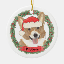 赤と白のウェルシュ・コーギーのクリスマス セラミックオーナメント