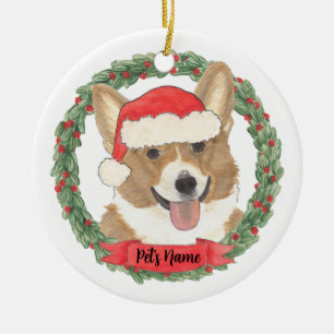 赤と白のウェルシュ・コーギーのクリスマス セラミックオーナメント