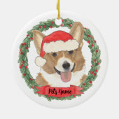 赤と白のウェルシュ・コーギーのクリスマス セラミックオーナメント (裏面)