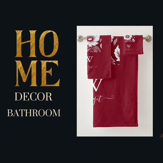 赤と白のエレガントモダンフローラ バスタオルセット