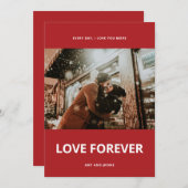 赤と白のカスタマイズ可能な写真と文字フラットカード (正面/裏面)