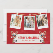 赤と白のカスタムクリスマスの写真コラージュ 招待状 (正面)