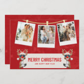 赤と白のカスタムクリスマスの写真コラージュ 招待状 (正面/裏面)