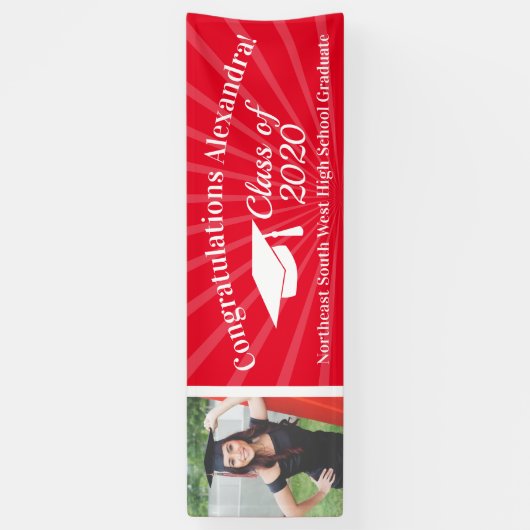 赤と白のカスタム写真8'ワイド卒業バナー 横断幕 (縦)