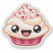赤と白のカップケーキ - ハッピージャンプ シール (正面)