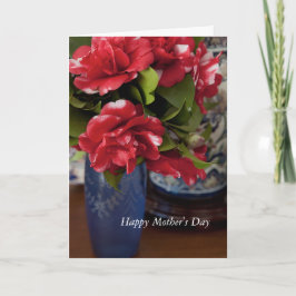 赤と白のカメリアスブルー花瓶マザーズデイカード カード