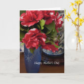 赤と白のカメリアスブルー花瓶マザーズデイカード カード (黄色い花)