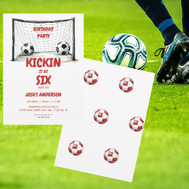 赤と白のキックン サッカー 誕生日パーティー 招待状