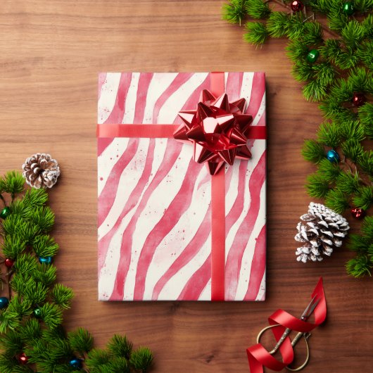 赤と白のキャンディケーンのストライプ クリスマス ラッピングペーパー (クリスマスギフト)