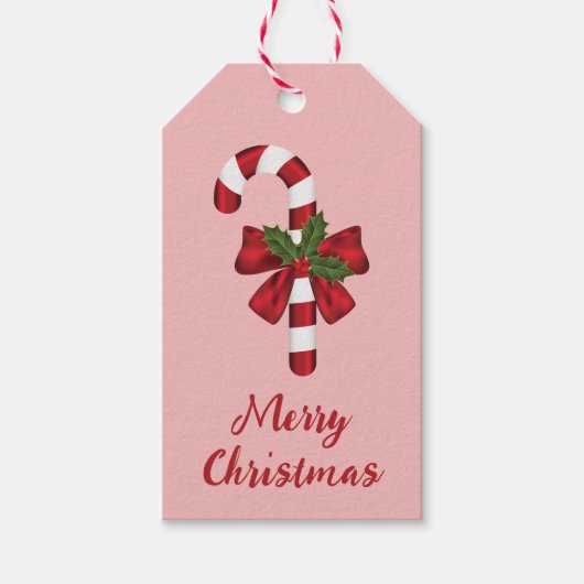 赤と白のキャンディケーン メリークリスマスの文字入り ギフトタグ (正面)