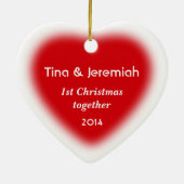 赤と白のキャンディーケーンカスタムクリスマスオーナメント セラミックオーナメント (裏面)