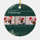 赤と白のキャンディーケーンホリデーフォトコラージュセラム セラミックオーナメント (正面)