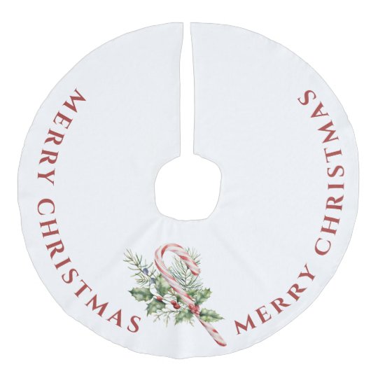 赤と白のキャンディーケーン、メリークリスマス フェイクリネンツリースカート (正面)