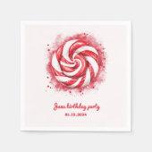 赤と白のキャンディ冬の誕生日パーティー スタンダードカクテルナプキン (正面)