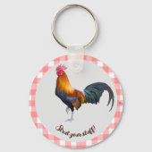 赤と白のギンガムとヴィンテージロースターキーチェーン キーホルダー (正面)