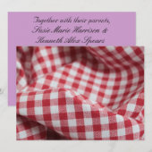 赤と白のギンガムチェックの生地 招待状 (正面/裏面)