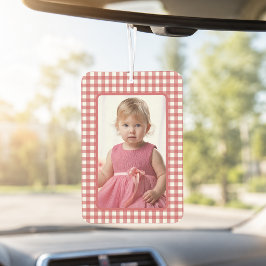 赤と白のギンガムチェック柄の少女の写真 カーエアーフレッシュナー