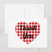 赤と白のギンガムハート型感謝メッセージ ポストカード (正面/裏面)