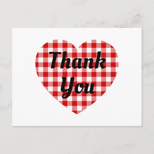 赤と白のギンガムハート型感謝メッセージ ポストカード (正面)