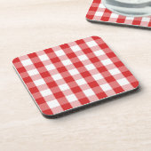 赤と白のギンガムパターン コースター (左側)