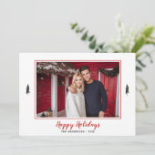 赤と白のギンガムフランネル写真クリスマスツリー シーズンカード (スタンド正面)
