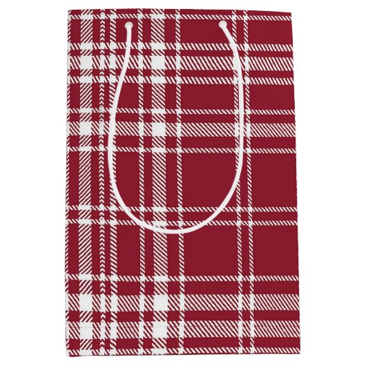 赤と白のギンガムプレイドファームハウスクリスマス ミディアムペーパーバッグ (正面)