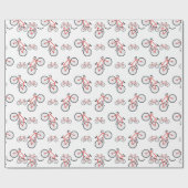 赤と白のクラシック自転車パターン クリスマス ラッピングペーパー (フラット)