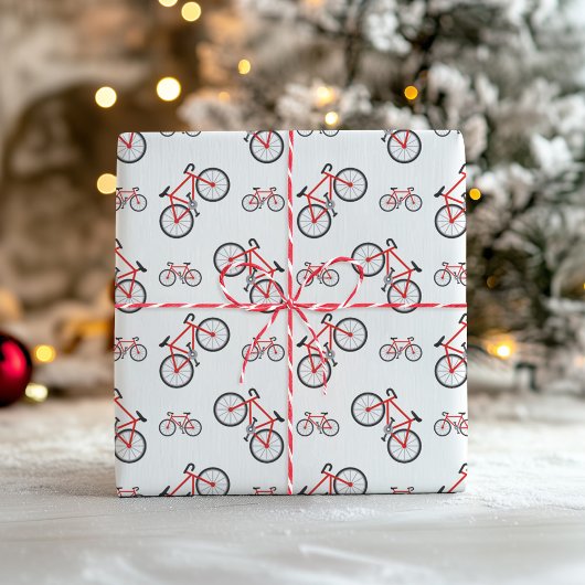 赤と白のクラシック自転車パターン クリスマス ラッピングペーパー