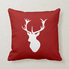 赤と白のクリスマスのシカの雄鹿の頭部 クッション
