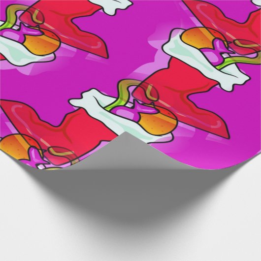 赤と白のクリスマスのストッキング数々の色のギフト ラッピングペーパー (角)