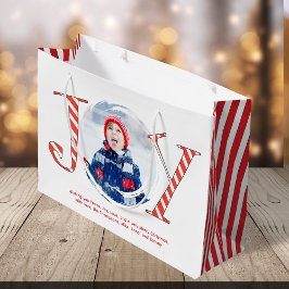 赤と白のクリスマスの喜び カスタム ラージペーパーバッグ