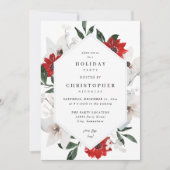 赤と白のクリスマスまたは休日のフローラパーティー 招待状 (正面)