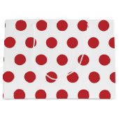 赤と白のクリスマスをテーマにした水玉模様パターン ラージペーパーバッグ (正面)