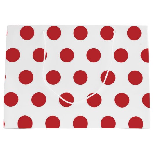 赤と白のクリスマスをテーマにした水玉模様パターン ラージペーパーバッグ (正面)