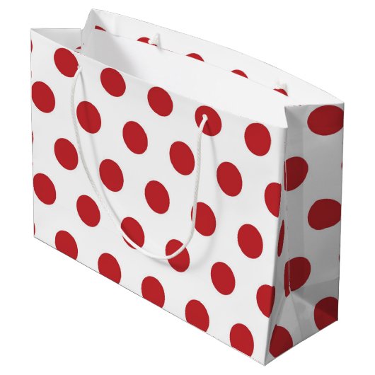 赤と白のクリスマスをテーマにした水玉模様パターン ラージペーパーバッグ (裏面アングル)