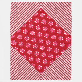 赤と白のクリスマスキャンディと対角線のストライプ フリースブランケット