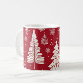 赤と白のクリスマスツリーと雪の結晶の模様 コーヒーマグカップ (正面左)