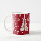 赤と白のクリスマスツリーと雪の結晶の模様 コーヒーマグカップ (左)