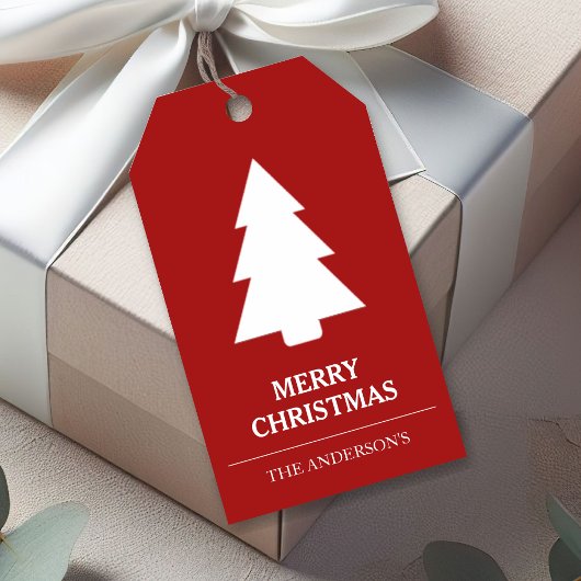 赤と白のクリスマスツリー ギフトタグ