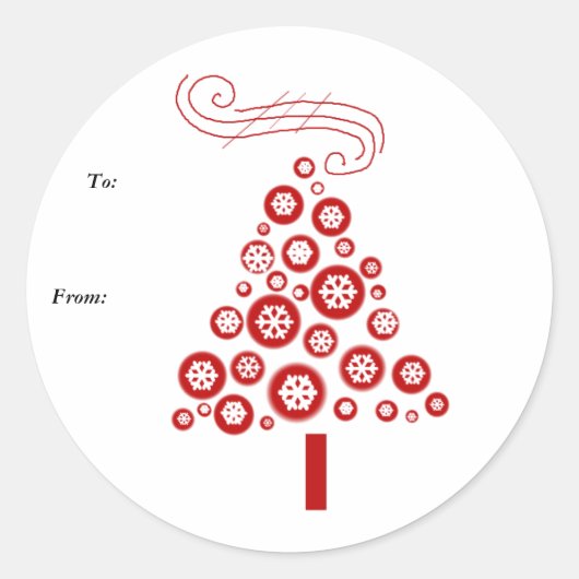 赤と白のクリスマスツリー ラウンドシール (正面)