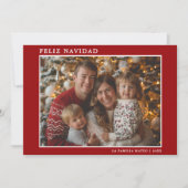 赤と白のクリスマスファミリー写真Feliz Navidad シーズンカード (正面)