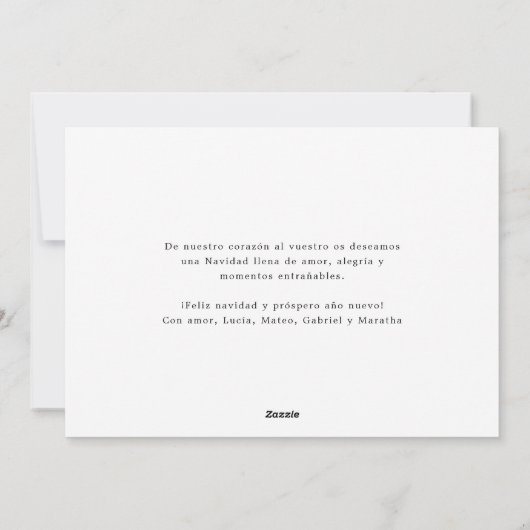 赤と白のクリスマスファミリー写真Feliz Navidad シーズンカード (裏面)