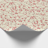 赤と白のクリスマスフローラルパターンクリーム ラッピングペーパー (角)