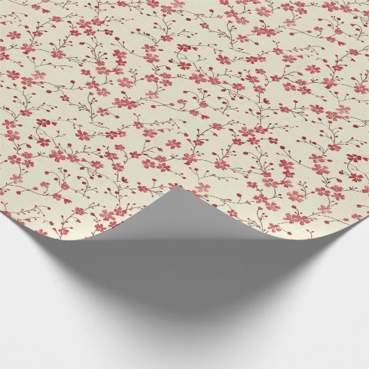 赤と白のクリスマスフローラルパターンクリーム ラッピングペーパー (角)