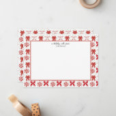 赤と白のクリスマスリボン ノートカード (正面/裏面インサイチュ)