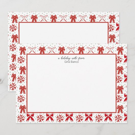 赤と白のクリスマスリボン ノートカード (正面/裏面)